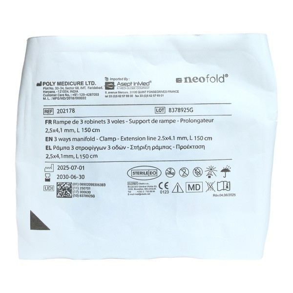 NeoFold Rampe 3 robinets 3 voies avec prolongateur et support de rampe à l'unité