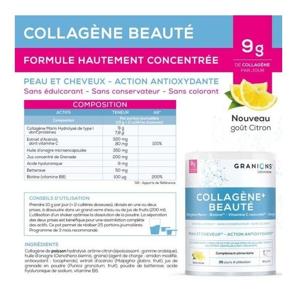 Granions Collagène+ Beauté poudre goût citron