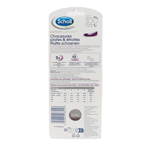 Scholl semelles Chaussures plates et étroites 1 paire