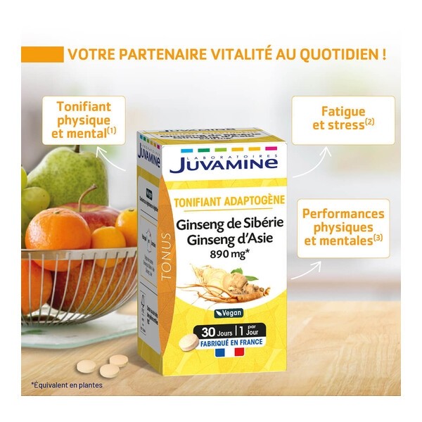 Juvamine Ginseng de Siberie Ginseng d'Asie 890 mg comprimés
