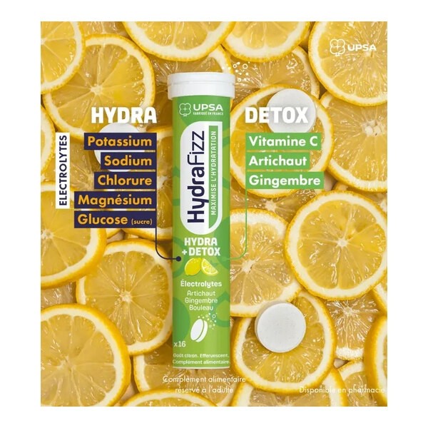 UPSA HydraFizz Hydra + Detox comprimés effervescents