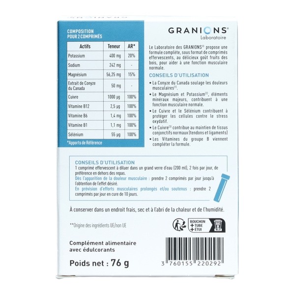 Granions Décontractant musculaire Anti douleur comprimés effervescents