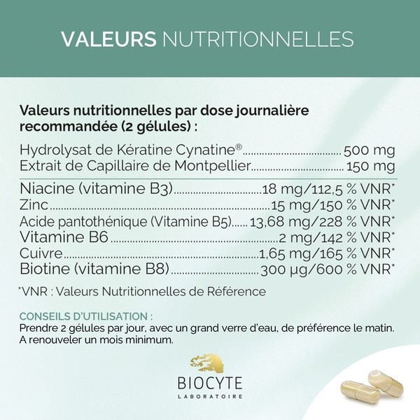 Biocyte Kératine Forte 500 mg anti-chute gélules
