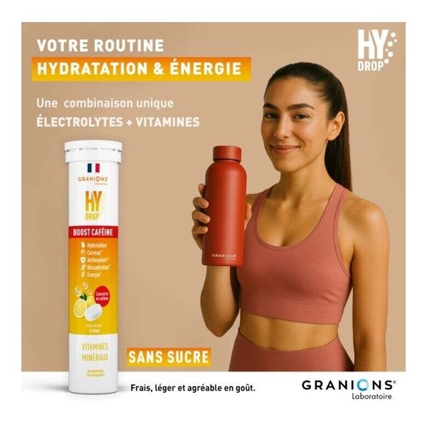 Granions Hydrop Boost Caféine Vitamines et Minéraux comprimés