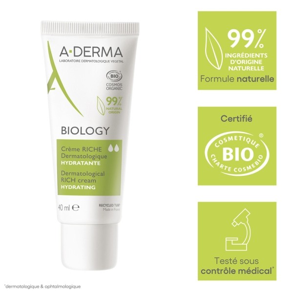 A Derma Biology Crème riche dermatologique hydratante Bio