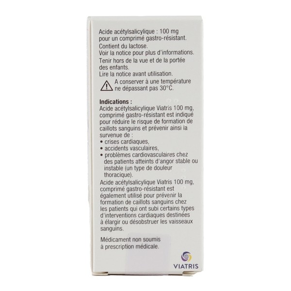 Acide acétylsalicylique 100 mg Viatris comprimé