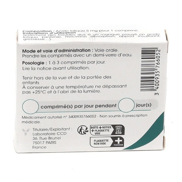 Acide folique 5 mg CCD comprimé