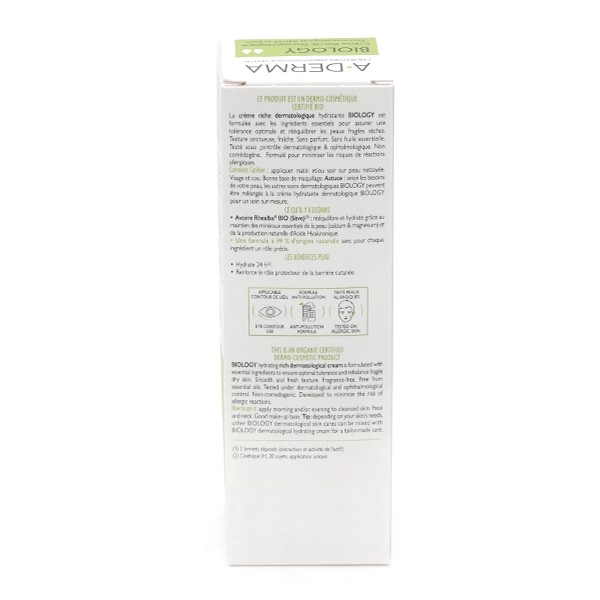 A Derma Biology Crème riche dermatologique hydratante Bio