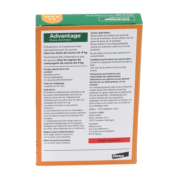 Advantage pipettes pour chat et lapin traitement anti puces