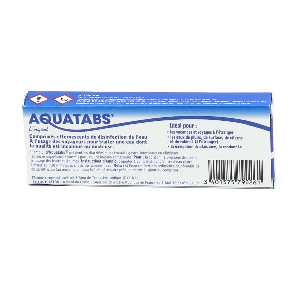 Aquatabs désinfection de l'eau comprimés effervescents