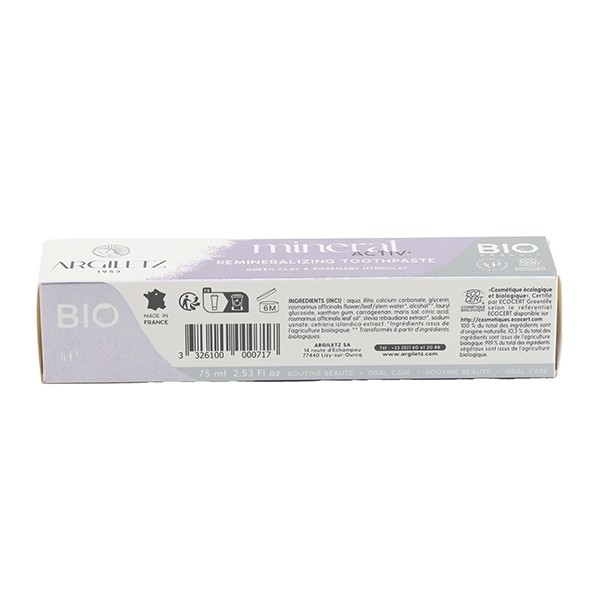 Argiletz Dentifrice reminéralisant Argile verte et Romarin bio