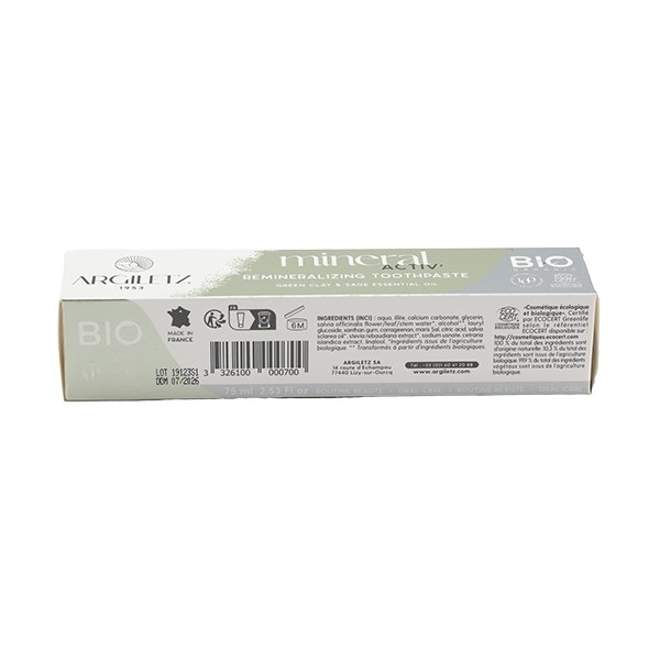 Argiletz Dentifrice reminéralisant Mineral Activ Sauge Bio