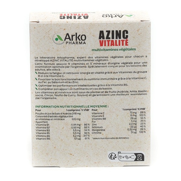 Azinc Vitalité Multivitamines végétales comprimés
