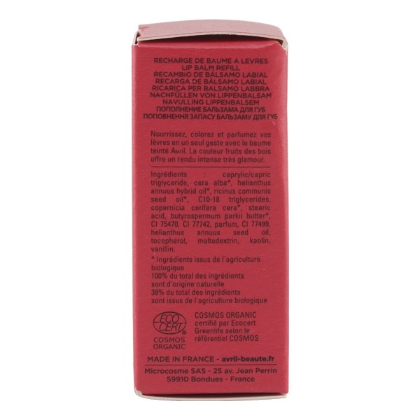Avril Baume à lèvres teinté bio rechargeable