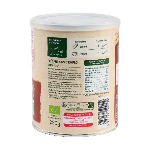Babybio 5 céréales cacao