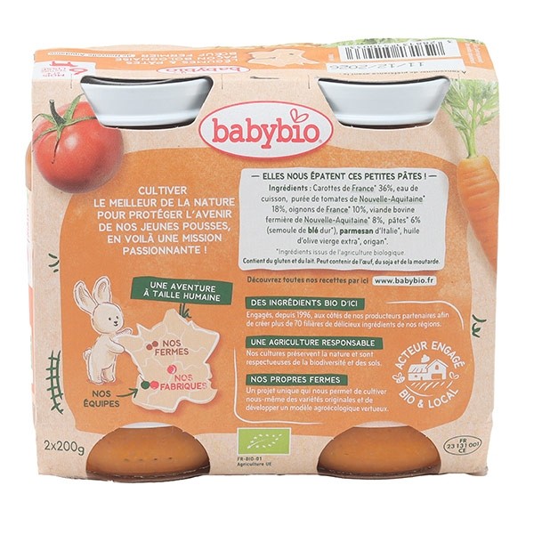 Babybio Petits Pots bébé Légumes et pâtes au bœuf façon bolognaise