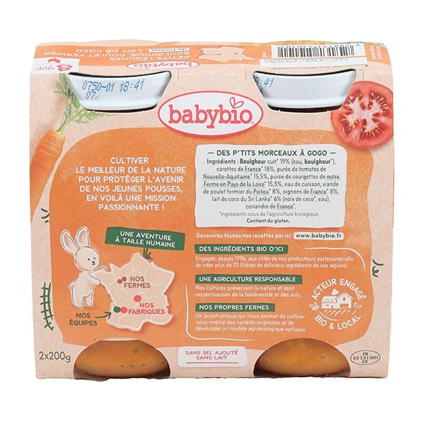 Babybio Petits Pots bébé Petits légumes Boulghour Poulet Lait de coco