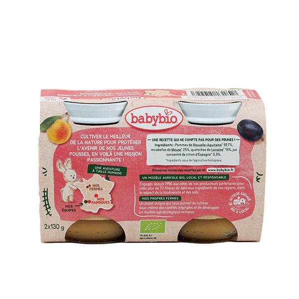 Babybio Petits Pots bébé Pomme Mirabelle Quetsche