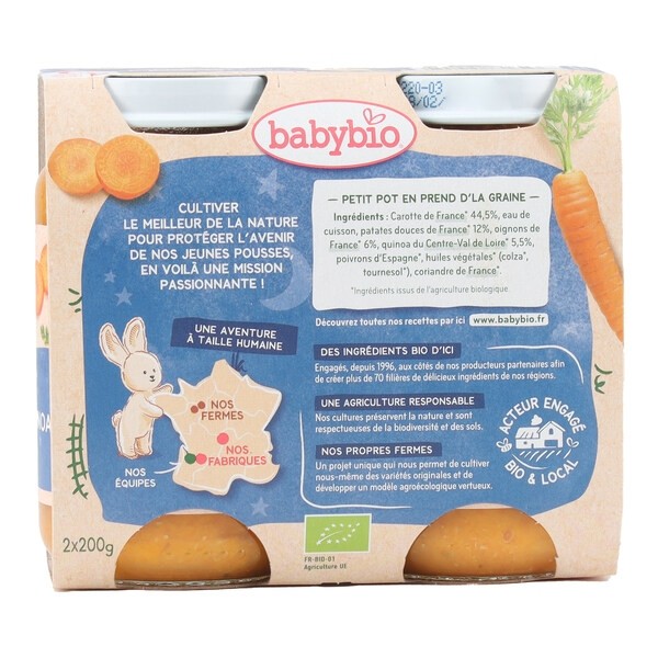 Babybio Petits Pots bébé mouliné Carotte Quinoa