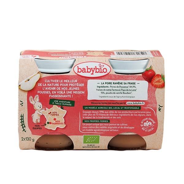 Babybio Petits Pots bébé Poire Fraise Vanille bio