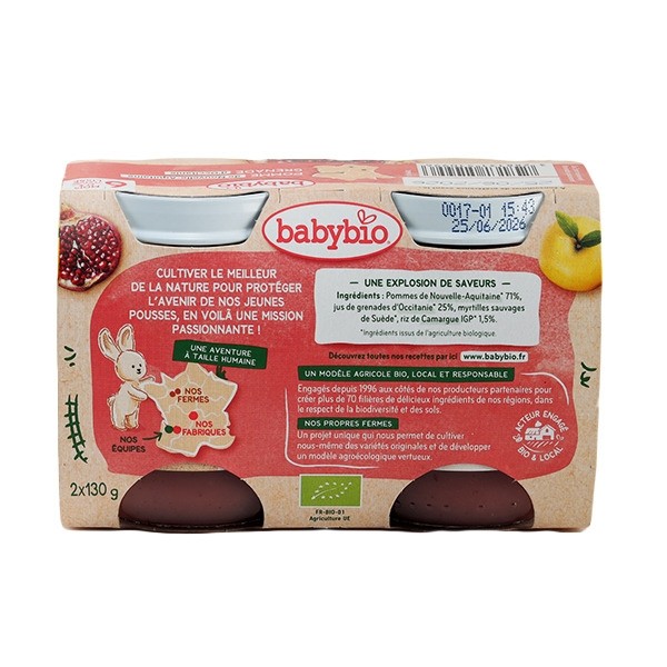 Babybio Petits Pots bébé Pomme Grenade bio