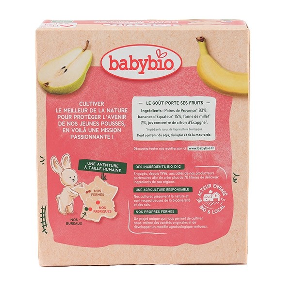 Babybio Gourdes Poire Banane Millet bio