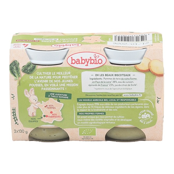 Babybio Petits Pots bébé Pomme de terre Epinard bio