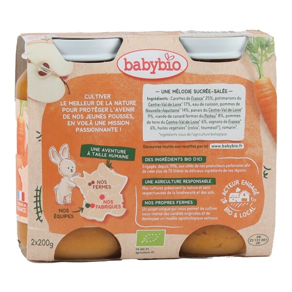 Babybio Petits Pots bébé Carotte Potimarron Pomme Canard bio