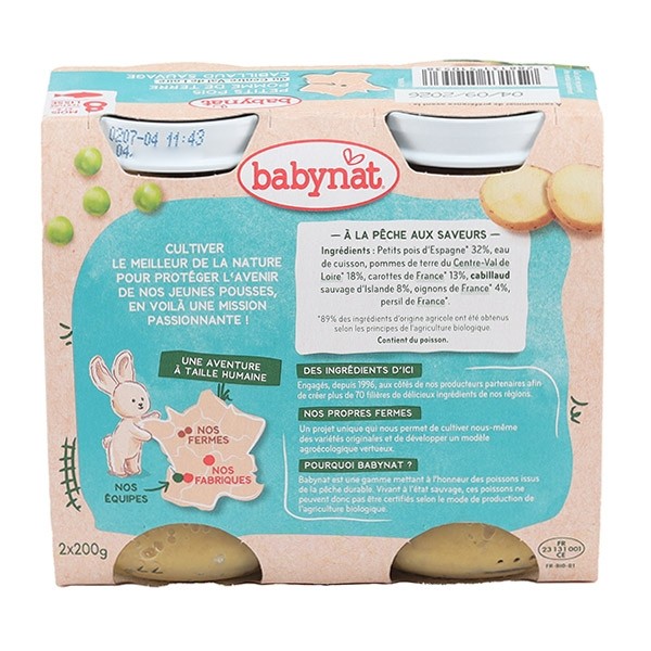 Babynat Petits pots Bébé Cabillaud Petits Pois Pomme de Terre
