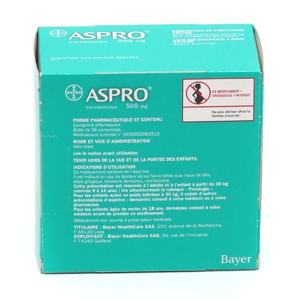 Aspro 500 mg comprimé effervescent