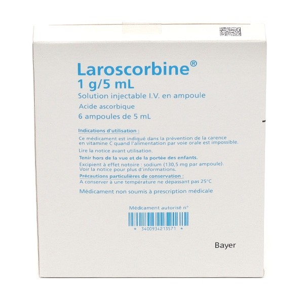 Laroscorbine 1 g/5 ml solution injectable IV ampoules