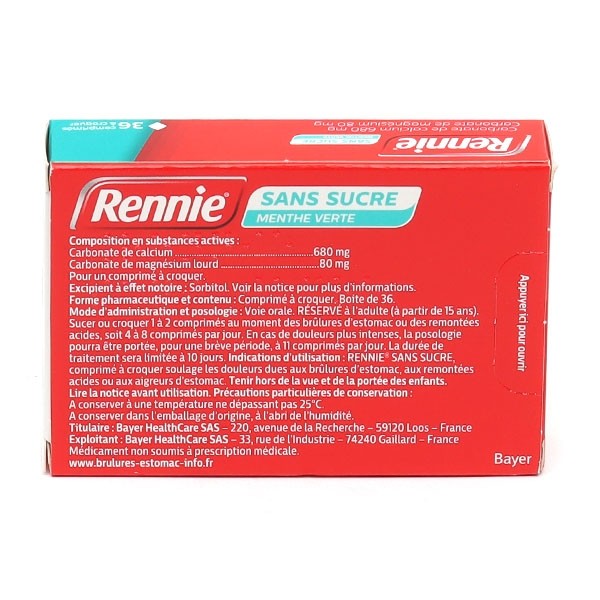 Pastille Rennie  sans sucre menthe verte