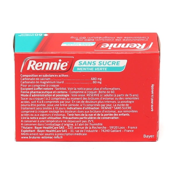 Pastille Rennie  sans sucre menthe verte