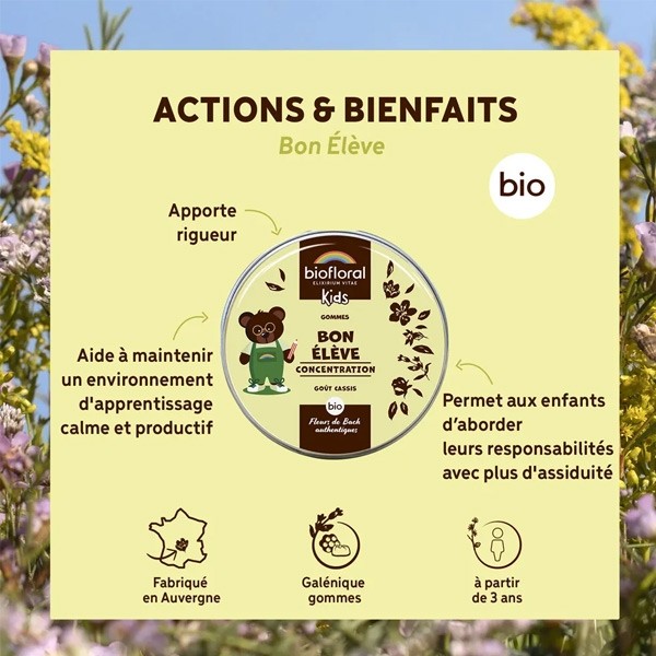 Biofloral Fleurs de Bach gummies enfant Bon élève bio