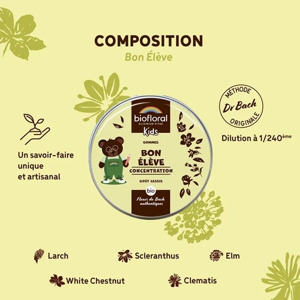 Biofloral Fleurs de Bach gummies enfant Bon élève bio