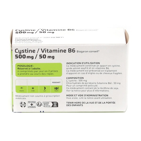 Cystine Vitamine B6 Biogaran 500 mg/50 mg comprimés