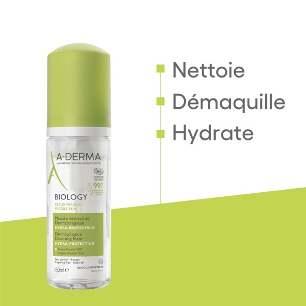 Biology mousse nettoyante dermatologique hydra protectrice bio