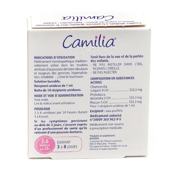 Camilia dents bébé Boiron unidoses