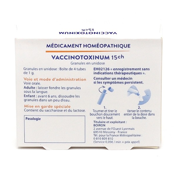 Boiron Vaccinotoxinum 15 CH pack de 4 doses homéopathiques