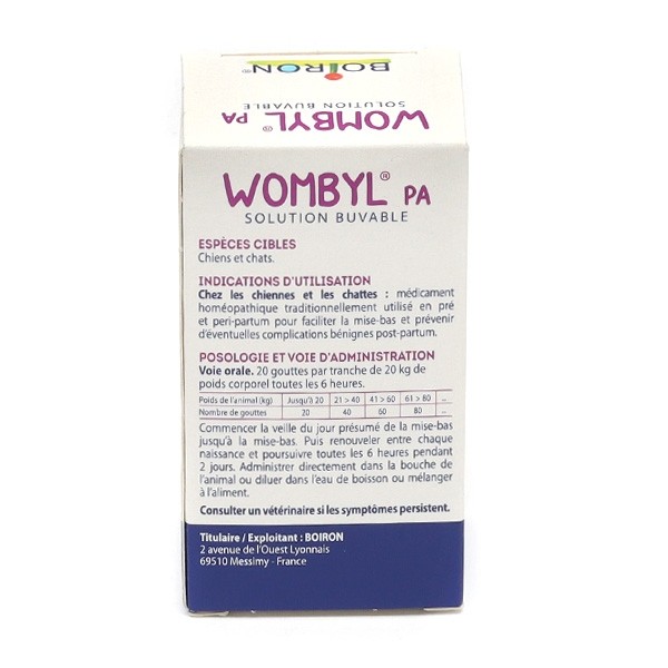 Boiron Wombyl PA solution buvable vétérinaire