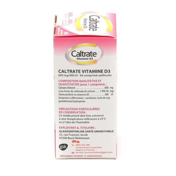 Caltrate Vitamine D3 600 mg/400 UI comprimés à avaler