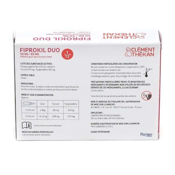 Fiprokil Duo Pipette anti puce Chat