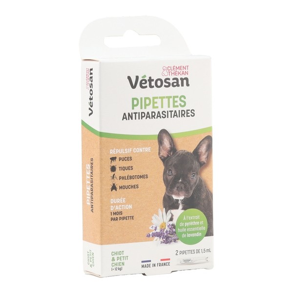 Pipettes anti puces répulsives pour chien Vétosan Clément Thékan