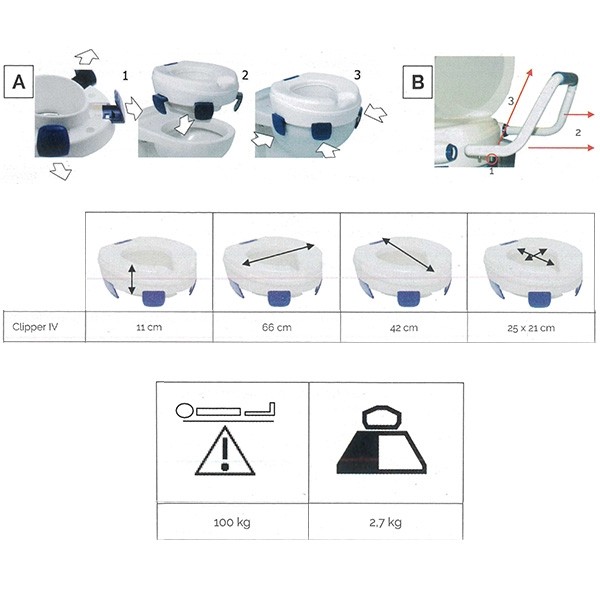 Réhausse WC Clipper IV avec accoudoirs