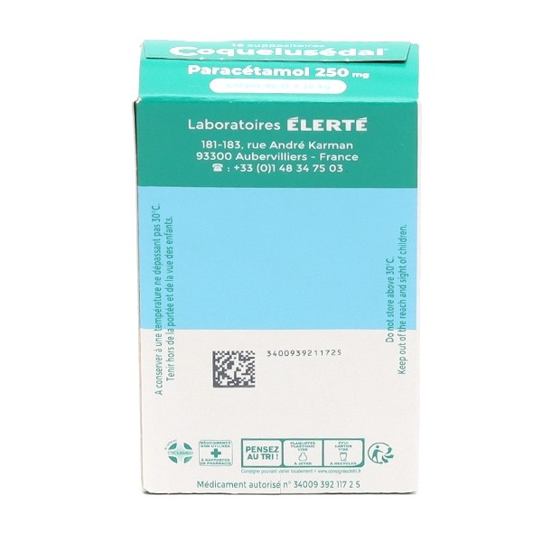 Coquelusédal Paracétamol 250 mg suppositoires