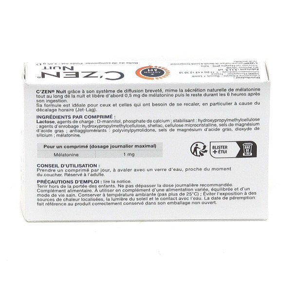 C'Zen Nuit Mélatonine 1 mg comprimés