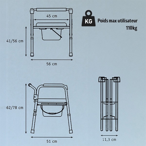 Cadre de toilette pliant Blue Steel 3 en 1