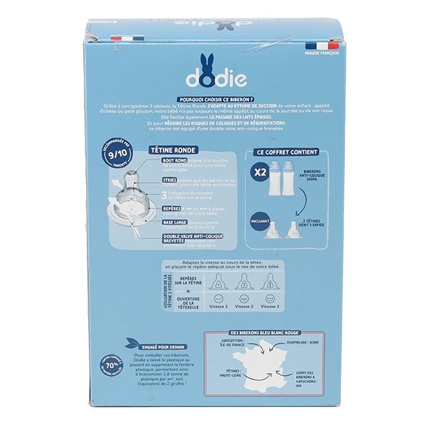 Dodie Biberon Tétine ronde débit rapide 330 ml