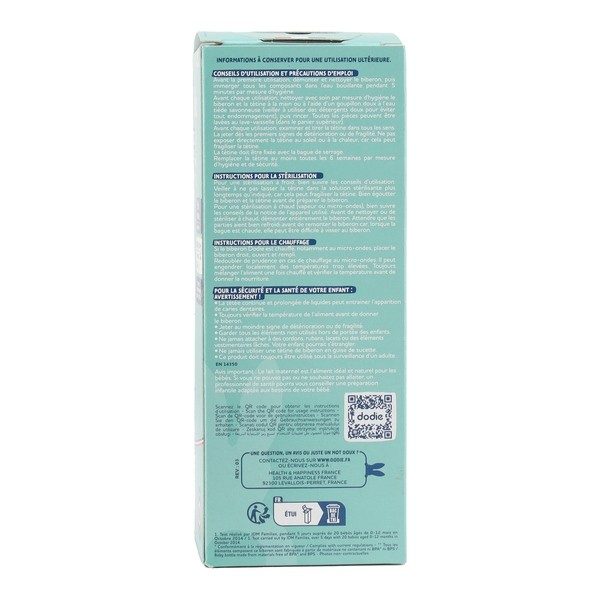 Dodie Biberon Tétine plate débit moyen 270 ml