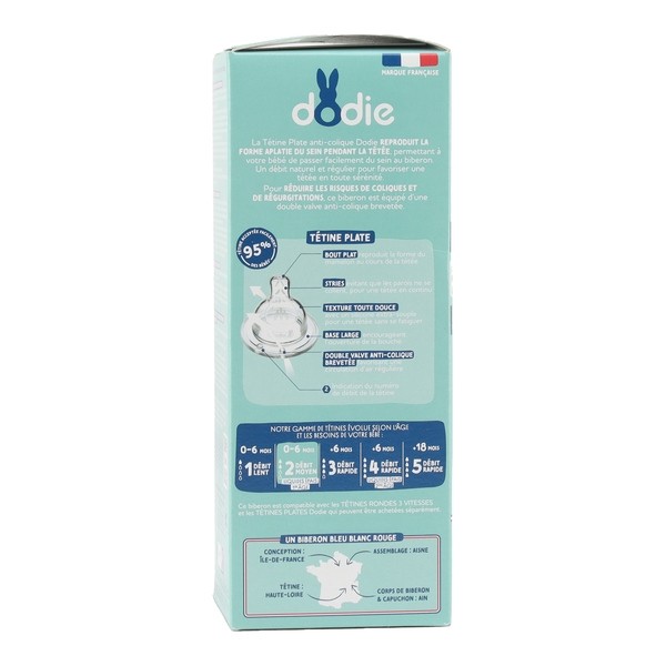 Dodie Biberon Tétine plate débit moyen 270 ml